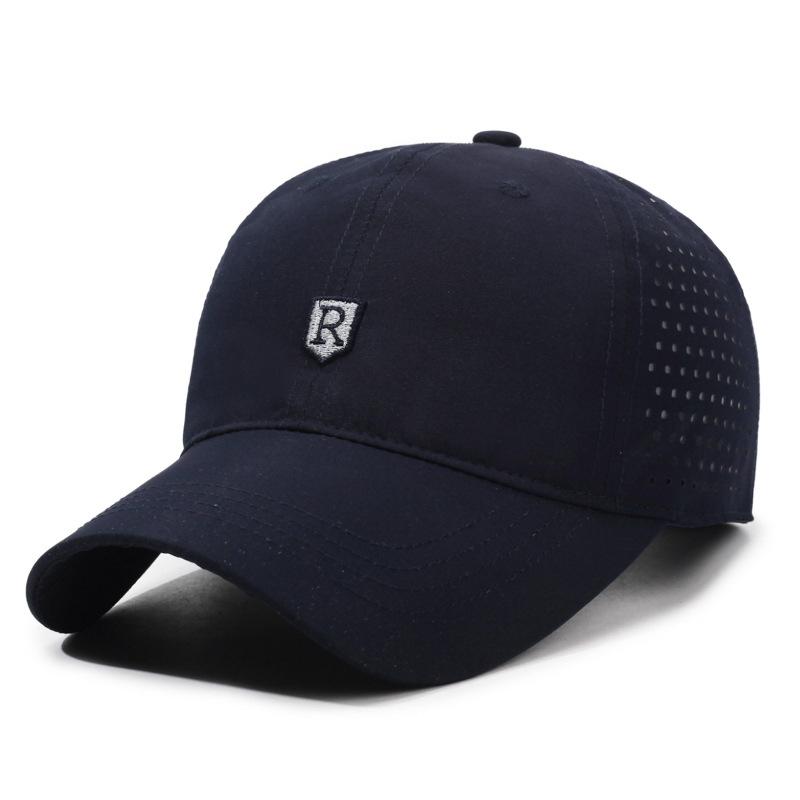 Quick-Dry Baseball Cap For Men, R Logo, Perforated Mesh, Breathable, Duckbill Cap, Summer, Simple Outdoor Sun Protection Hat