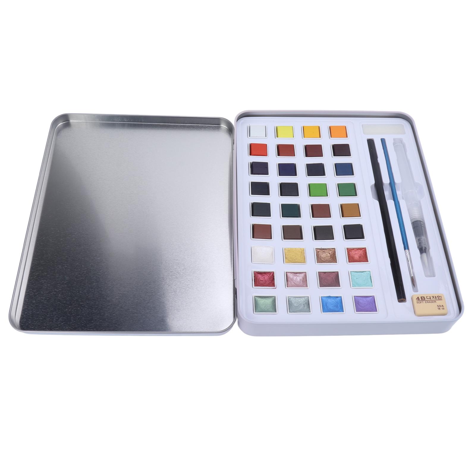 Watercolor Paint Set 36 Colors Metallic Water Soluble Healthy Odorless DIY Making Iron Box Coloring Set for Art Diary