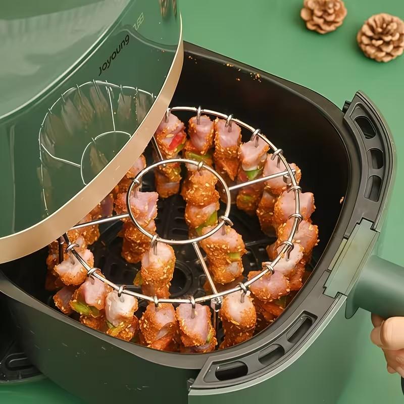 Diseñado para Freidoras de Aire Acero Inoxidable 304 Estante Multinivel + 24 Brochetas Compatible con Freidoras de Aire y Hornos de 3QT–6QT Un Imprescindible para Asar en la Cocina