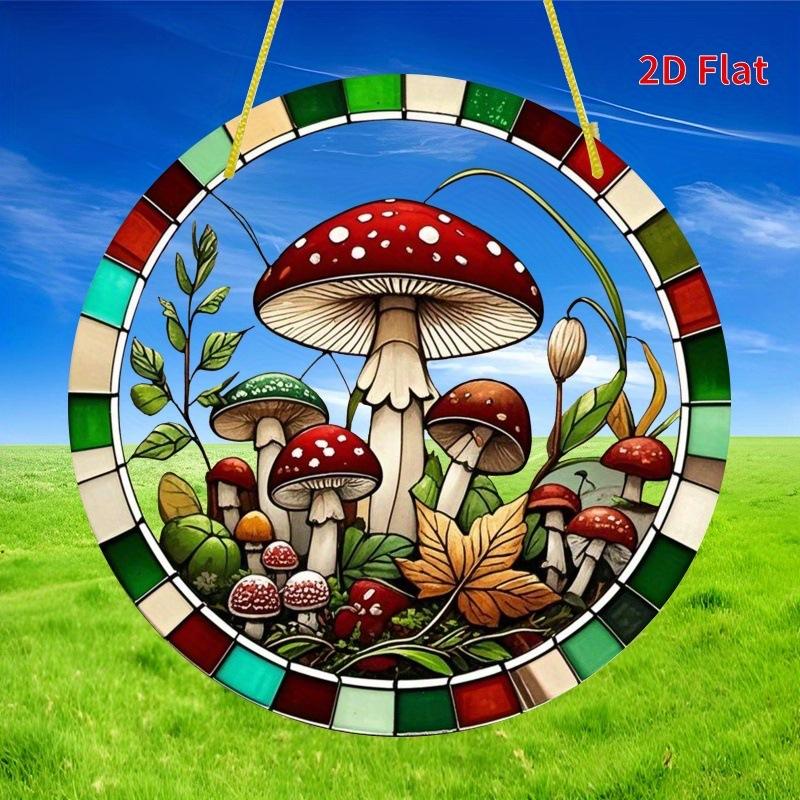 Mushroom Suncatcher, Stained Window Hanging, Four Seasons Decoration, novelty home decor, Perfect Durable for Bedroom, Store, Office, Kitchen