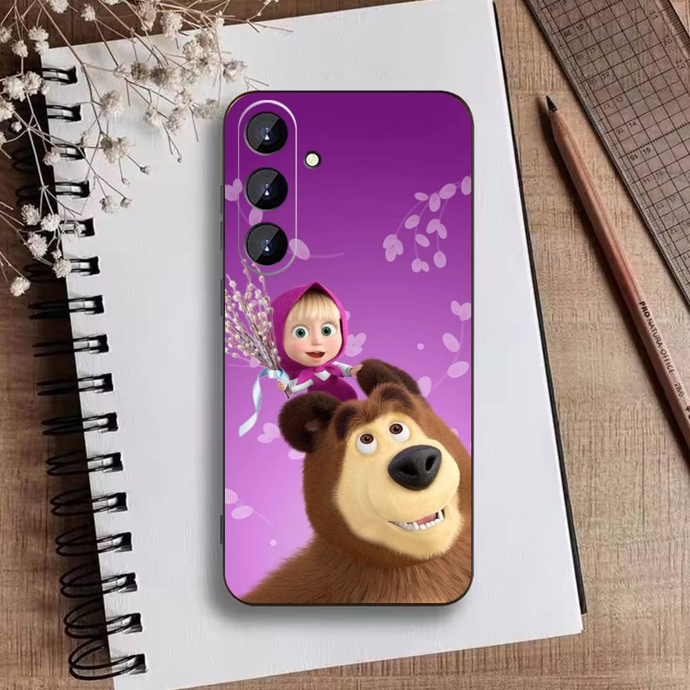Cute Masha and the Bears Phone Case For Samsung Galaxy A73,A21s,A22,A31,A52,A53,A71,A41Soft Black Shell