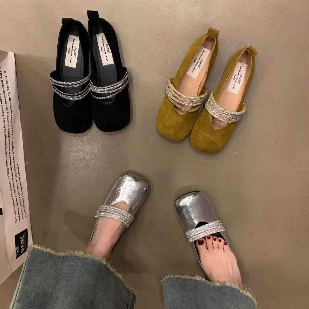 Mary Jane Women's Shoes 2025 New Small Leather Shoes Women's One-pedal Skirt Temperament Flat-soled Silver French Single Shoes