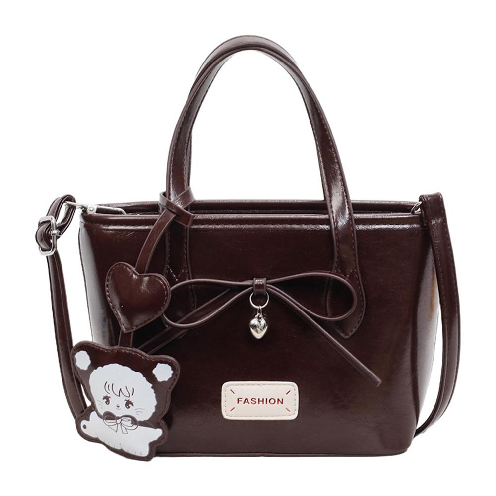 New Bow Decorated PU Leather Crossbody Bag Solid Color Casual Sling Small Bag Simple Style Hand Carry Purse for Women Use