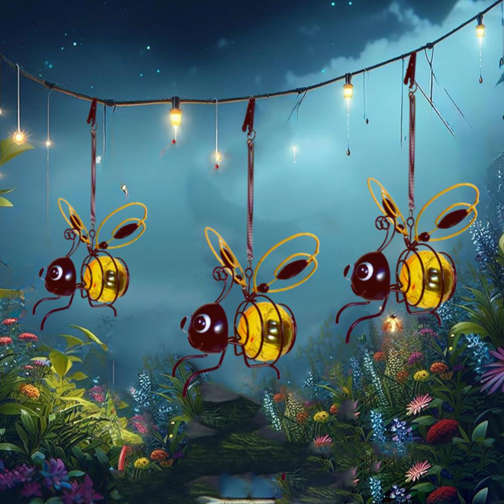 Solar Iron Insect Statue With LED Fairy Light Outdoor Waterproof Hanging Tree Ornament For Fence Yard Courtyard Garden Art Decor