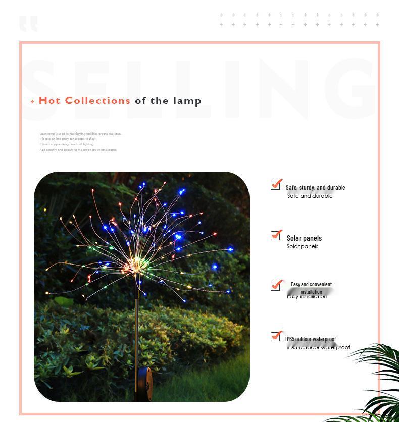 Solar LED Firework Garden Lights - Waterproof Outdoor Dandelion & Reed Decorative String Lights