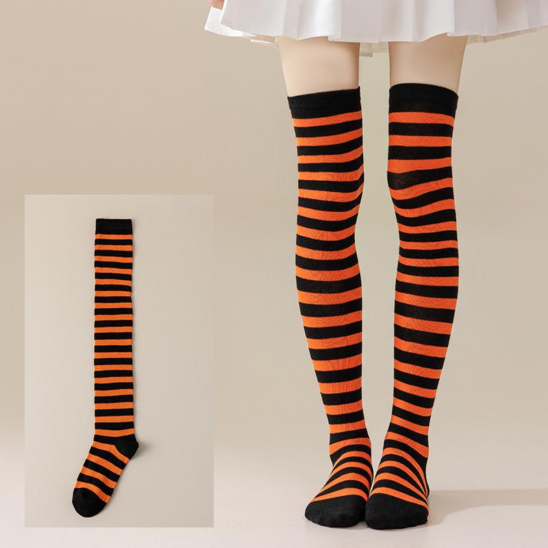 Damen Overknee Socken mit Kreuzstreifen für Halloween, Weihnachten, Karneval, Tanz und Japanische Festivals