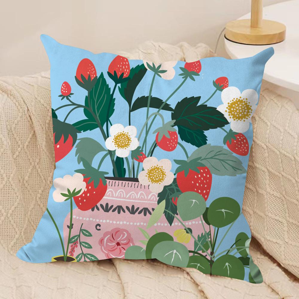 Botanical House Cushion Cover Soft Plush Fabric DoubleSided Printed Sofa Cushion Cover for All Seasons Home Decor Gift
