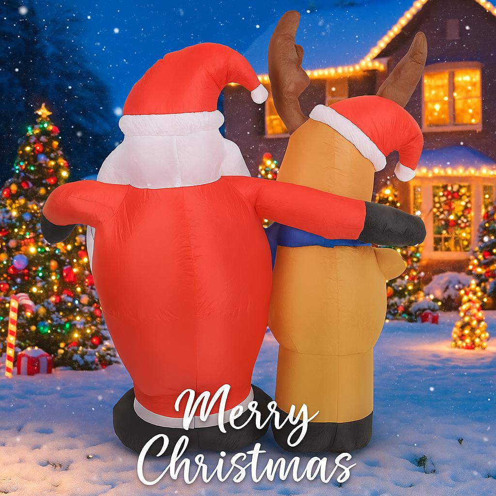 4.92FT With LED Light Inflatable Santa Claus Reindeer Toy Xmas Yard Lawn Supplies Home Decor Ornaments Christmas Holiday Gifts