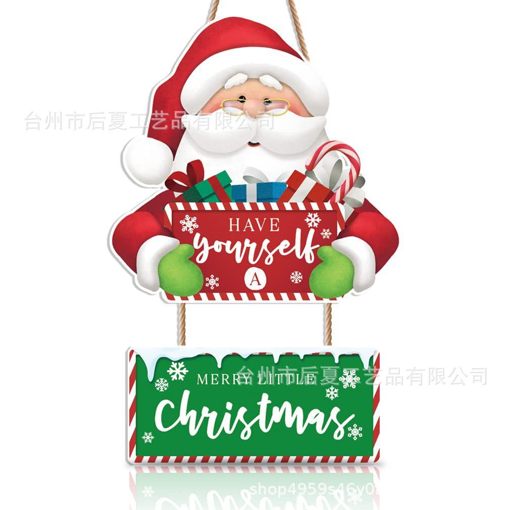 Wooden Santa Claus Porch Sign Hanging Plaque Christmas Holiday Welcome Decoration for Door and Wall