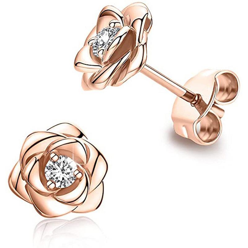 Rose series small fragrant wind earrings, flower design exquisite fashion sweet wind, versatile temperament stud earrings