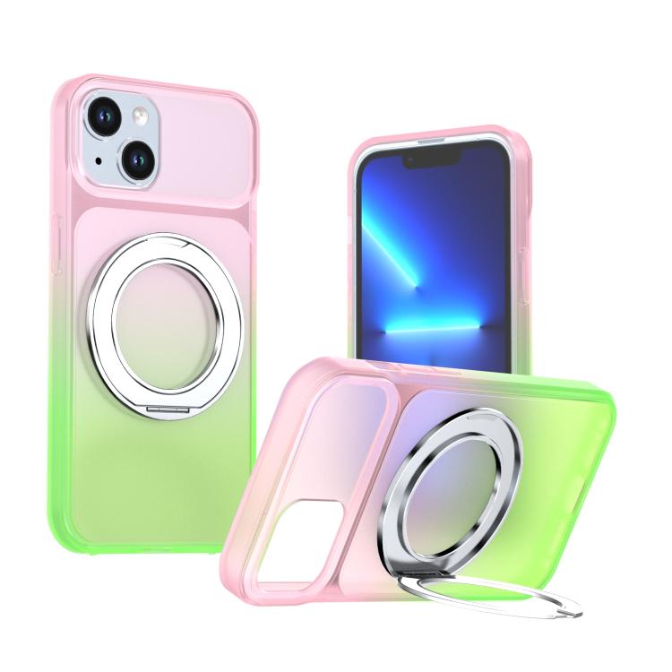 Phantom Skin Feel Gradient PC+TPU Phone Case With 360° Rotating Metal Holder, Magnetic Wireless Charging Shockproof Protective Cover
