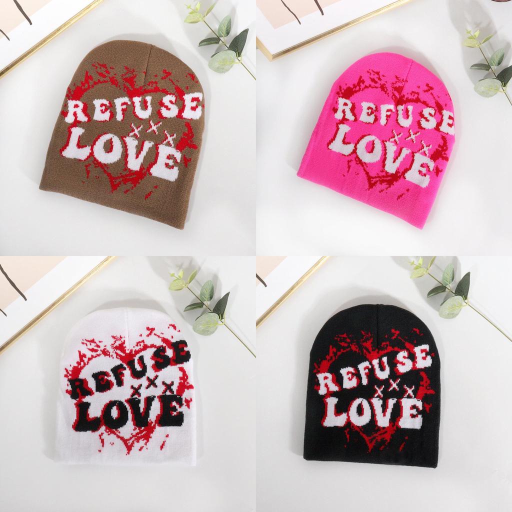 Acrylic Knit Hat With Love Alphabet Design Street Style Casual For Autumn