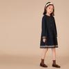 Hacikis Girls' Navy Preppy Style Long Sleeve Cotton Dress