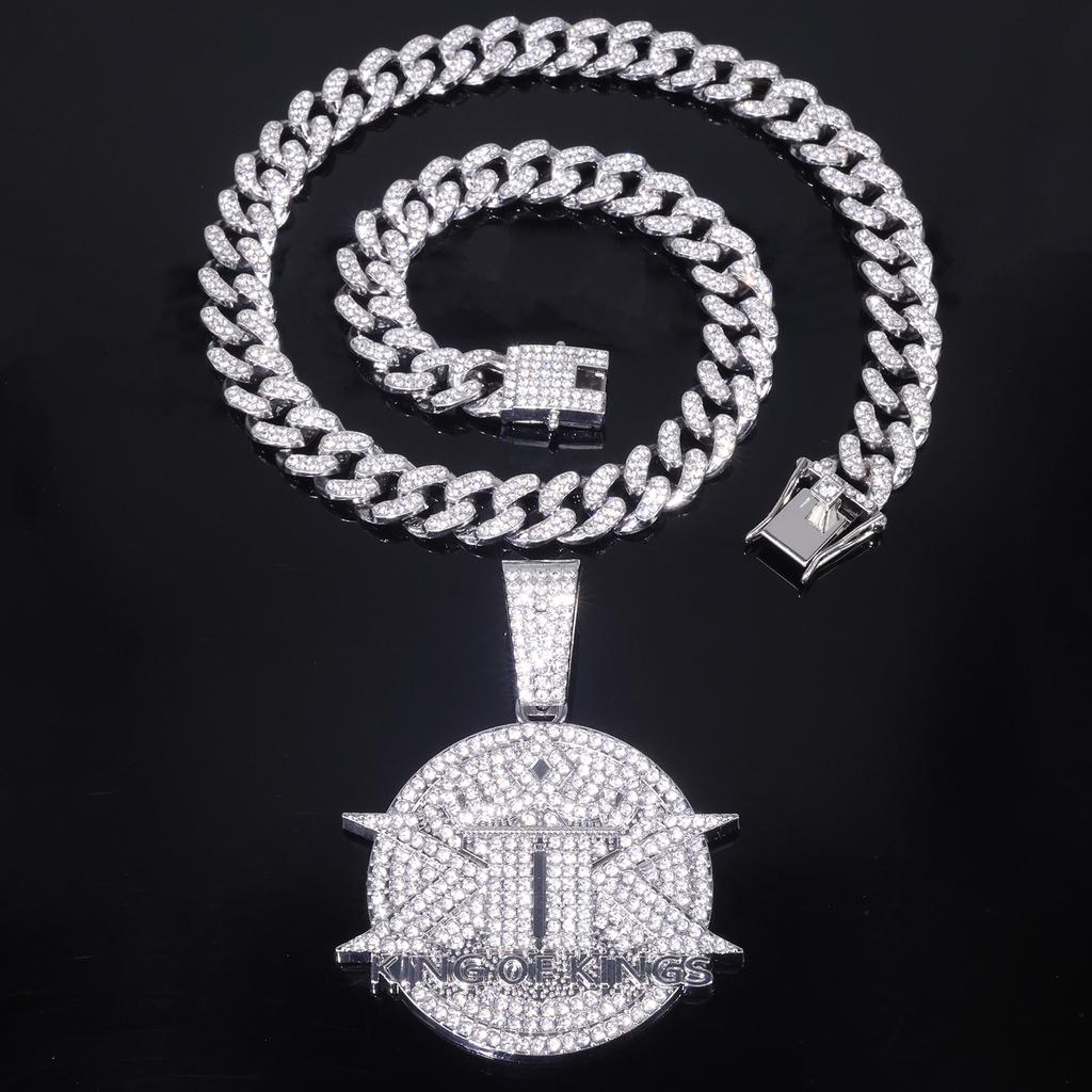 European and American English Letters KINGS Full of Diamonds KK Pendant, Hip Hop Rap Hiphop Cuban Chain Accessories