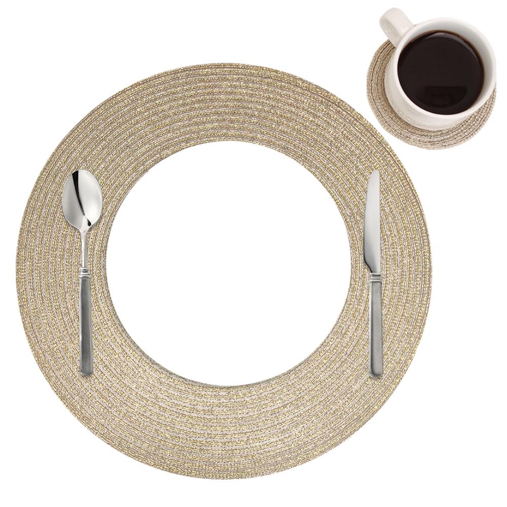 4/6/8 st Pärlförsedda PET 34cm Bordstabletter Set Runda Underlägg med Glasunderlägg för Halloween Jul Juldekoration Bordstablett