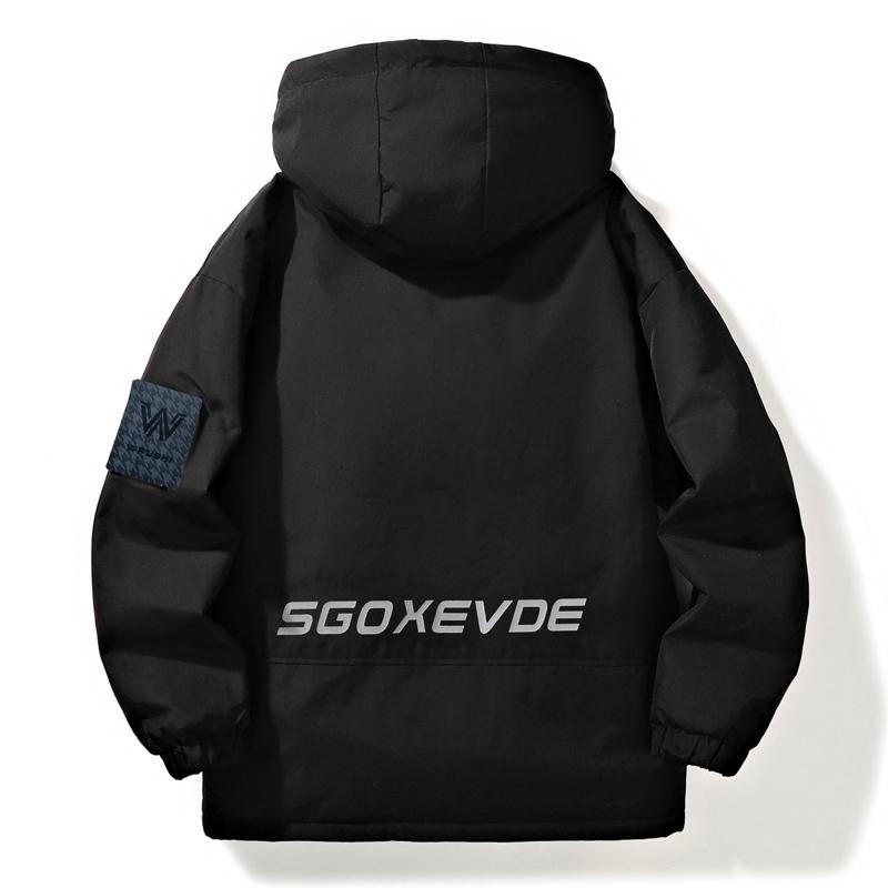 Winter Thickened Fleece Lined Jacket Men's Loose Warm Cotton Coat Youth Outerwear Hooded Casual Long Sleeve Zipper Closure Coat