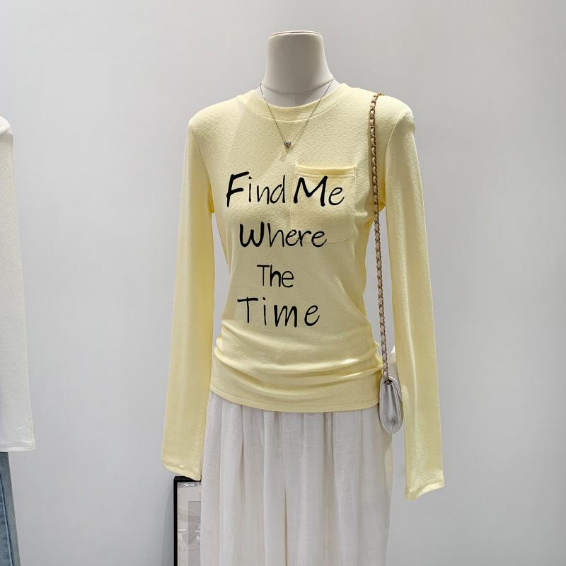 

Dopamine Ginger Yellow Women s Round Neck Base Layer T-shirt - Winter 2025 New Letter Print Design Small світло-жовтого кольору