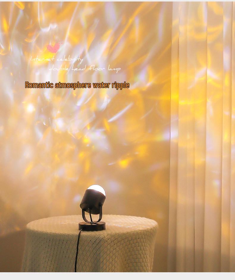 Rotující Stolní Lampa s Vlnkami Vody – Atmosféra Západu Slunce Červená & Noční Světlo