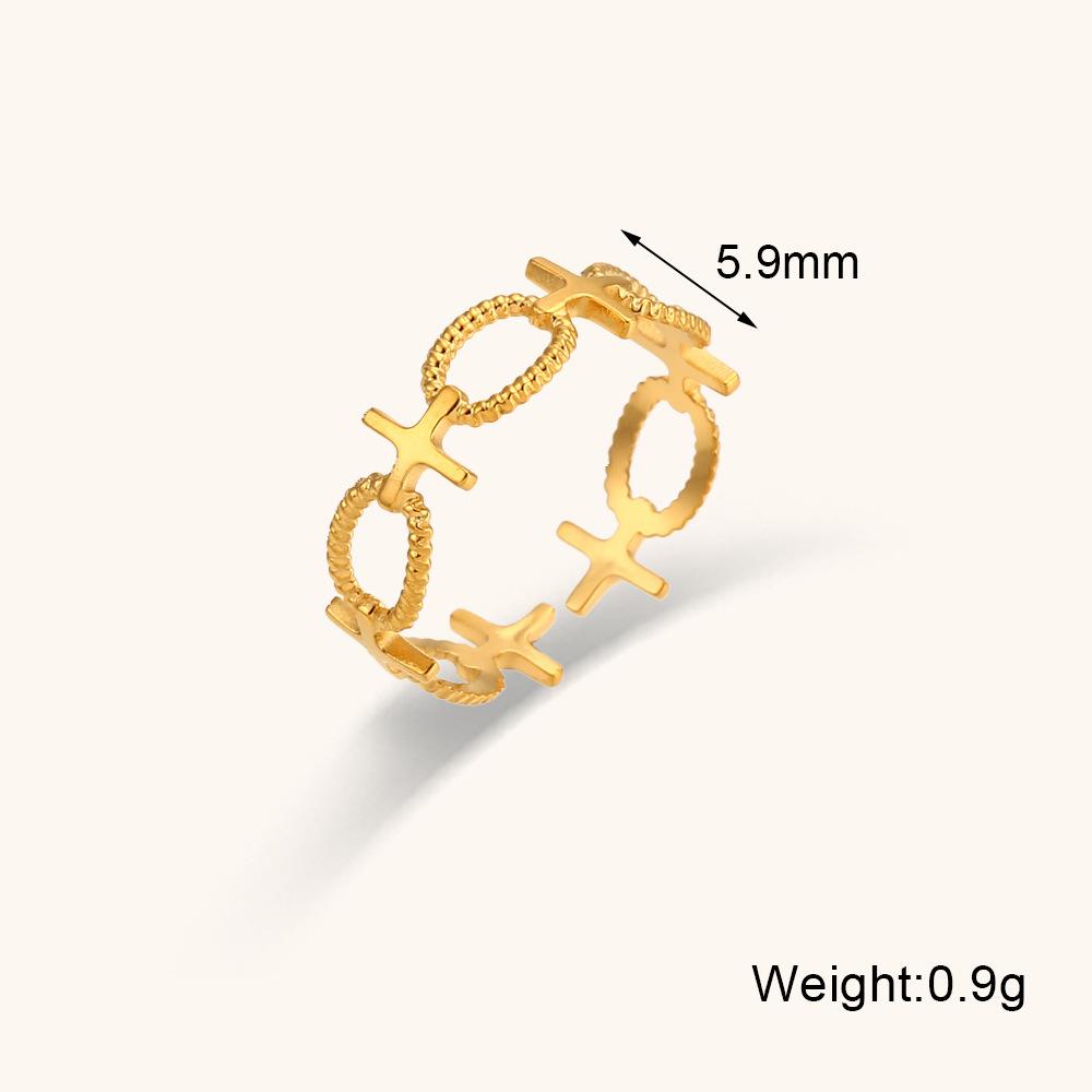 

CARLIDANA Ins Geometric Rings Stainless Steel 18k Gold Plated Hollow Multi-Layer Chunky Cross Open Rings for Women Jewelry resizable