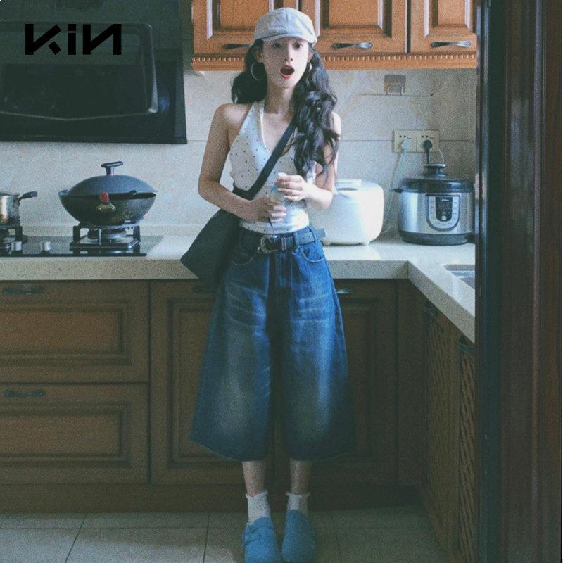 American Retro High-Waisted Women s 2026 Denim Shorts - Loose, Wide-Leg, Mid-Length Extra Large