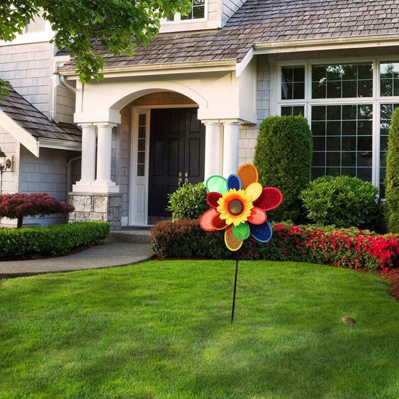 Dwuwarstwowy wiatrak w kształcie słonecznika ogród parkowy układ dekoracji zewnętrznej wiatraczek kolorowy