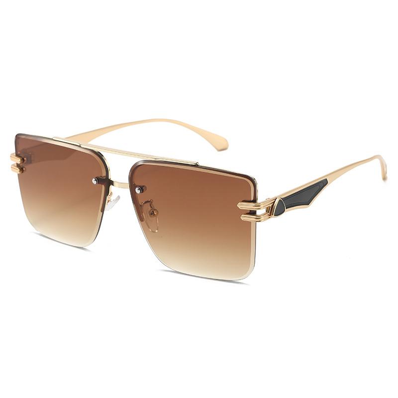 Double Beam Super Large Frame Half Frame Metal Double Beam Outdoor Sunshade Sunglasses Men'S Fashion Sunglasses