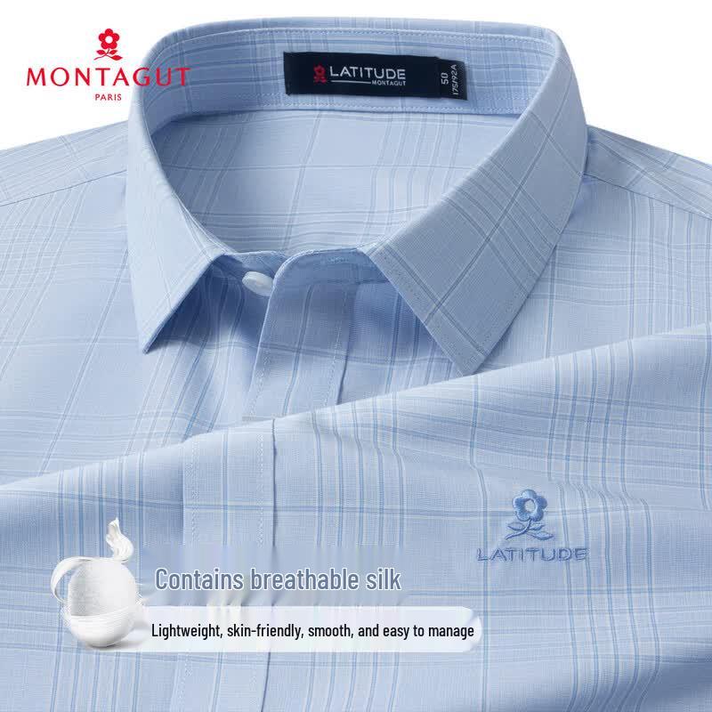 

MONTAGUT Men s Silk Blend Plaid Short-Sleeve Shirt 50