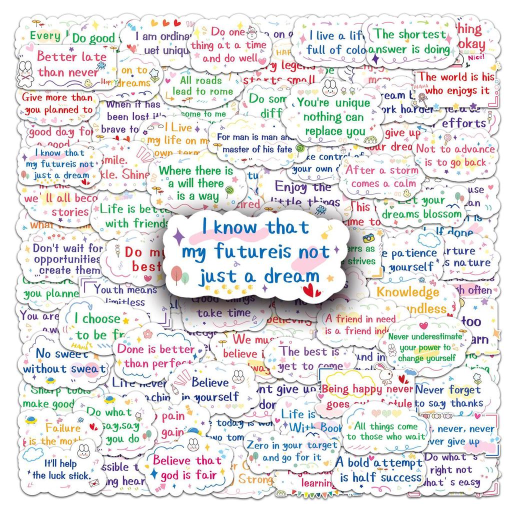 100 Inspirational English Short Sentences Graffiti Personalized Text Slogans DIY Skateboard Water Cup Suitcase Stickers Waterproof