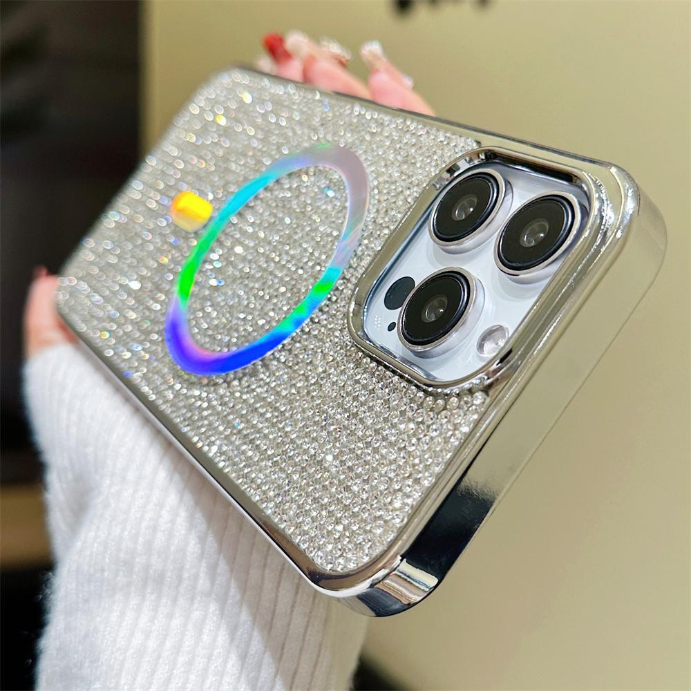 Luxury Plating Magnetic Diamond Glitter Bling Case for iPhone 17 16 14 11 12 13 15 Pro Max Rhinestones For Magsafe Charge Cover