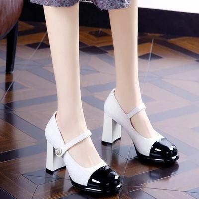 Fashion Shoes Women Women High Heels 2024 Spring New RetroFragrance Colored Pearl Thick Heel Single Mary Jane Shoe Zapatos Mujer