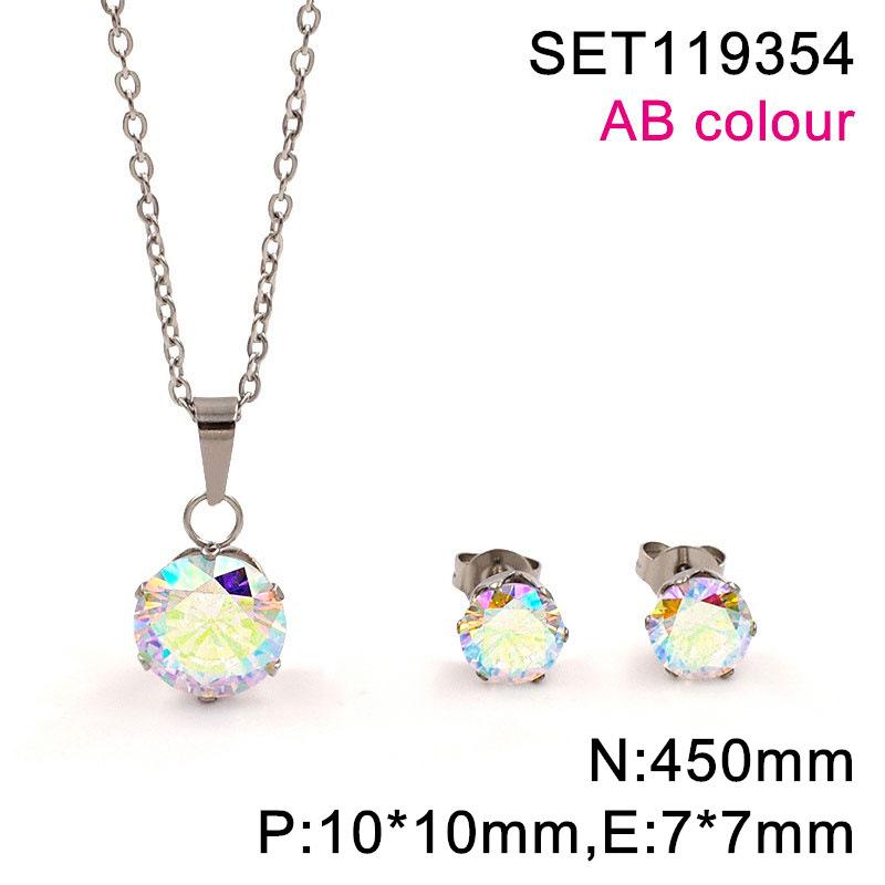 Popular in Europe and The United States, Round Color Zircon Titanium Steel Set, Versatile Exquisite Women's Collarbone Chain Earrings, Versatile 2026