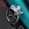 Pure silver hollow blue butterfly synthetic zircon ring, luxurious classic fashion design, perfect for daily wear and parties