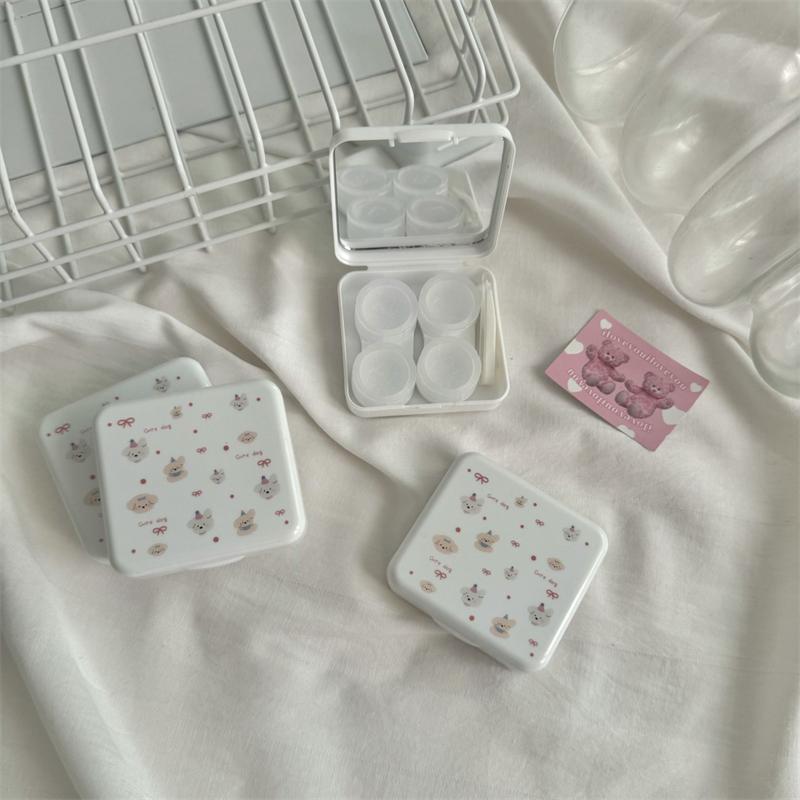 Cute Portable Cartoon Dog Rabbit Eye Contacts With Mirror Contact Lens Case Colored Lenses Container Box For Party Travel Set