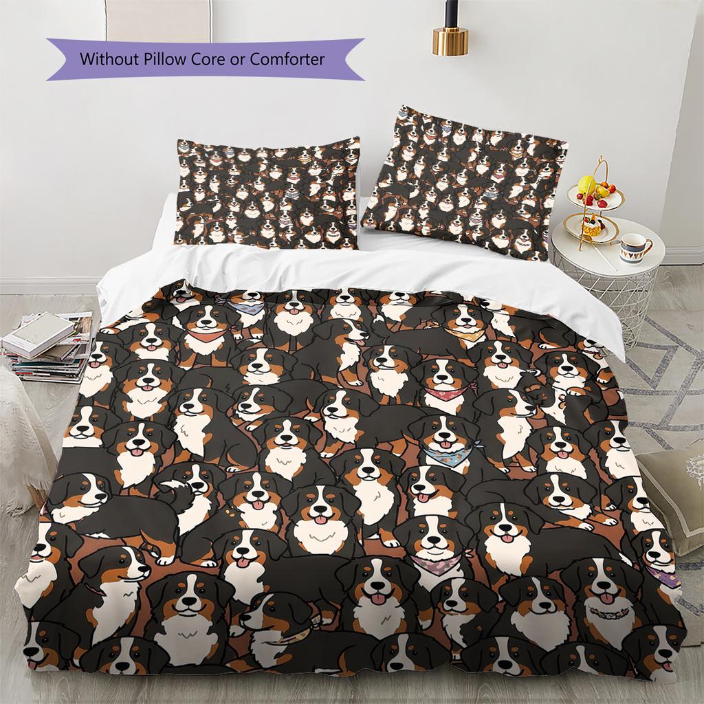 Cartoon-Hundemuster Bettwäsche, Steppbett-Set Bettbezug Kissenbezug Zuhause Geburtstagsgeschenk (1 Bettbezug + 2 Kissenbezüge, ohne Füllung)