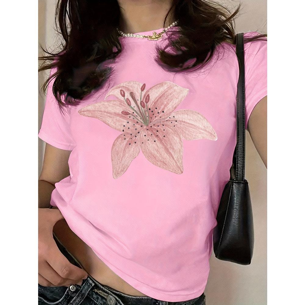 Women s Casual Floral Print Women s Crewneck Casual Short Sleeve T-Shirt Summer Harajuku Streetwear Tops Tees Women Clothes XXXL