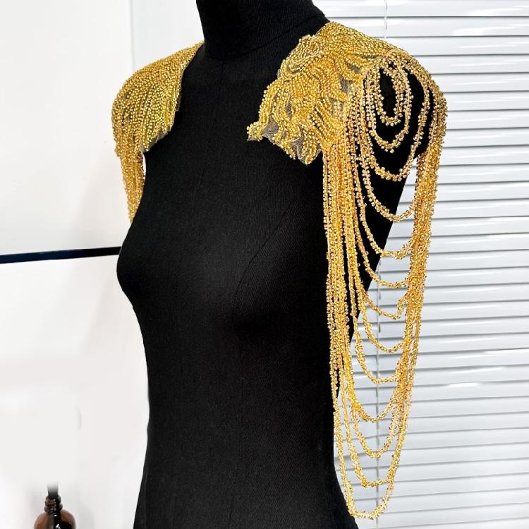 Pair Of Sequins Fringe Shoulder Patches For Party Attire Comfortable Long Wear Decorative Accent
