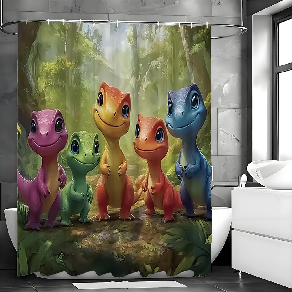 Cute Dinosaur Shower Curtain, Bathroom Decorative Shower Curtain, Waterproof Shower Curtain with Hooks