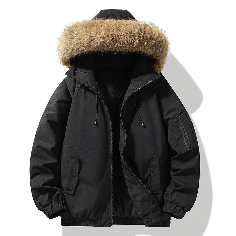 Winter Cotton Hooded Jacket with Removable Fur Collar - Windproof, Warm, and Lightweight for Couples