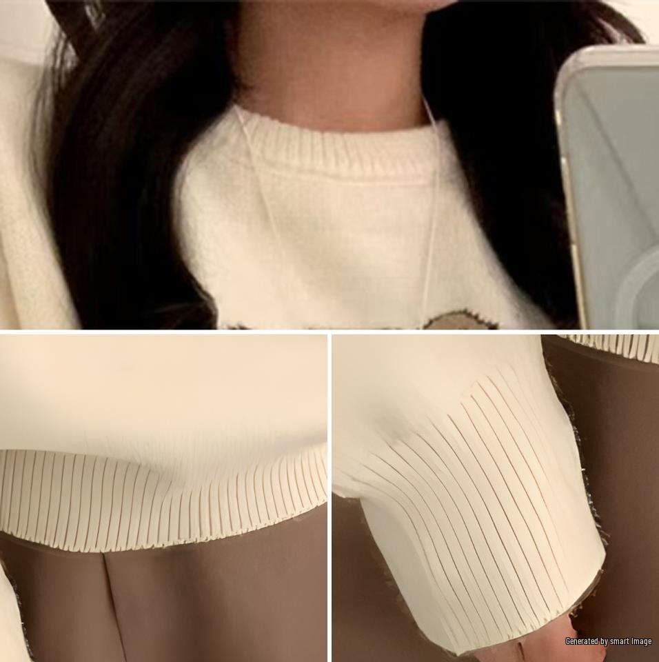 Women's Cartoon Embroidered Round Neck Loose Knit Sweater