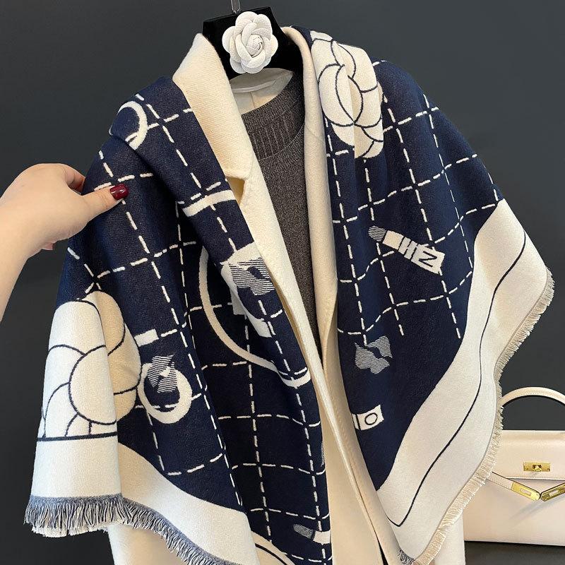 Fashion New Rhombus Grid Jacquard Square Scarf Women's Light Luxury High-end Imitation Cashmere Shawl Autumn and Winter Versatile Warm Scarf