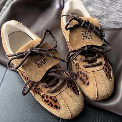 Mode Damen Leopard Braun Retro Vulkanisierte Schuhe Buchstabenaufdruck Sportliche Freizeitschuhe Schnürschuhe Street Trend Outdoor Canvas