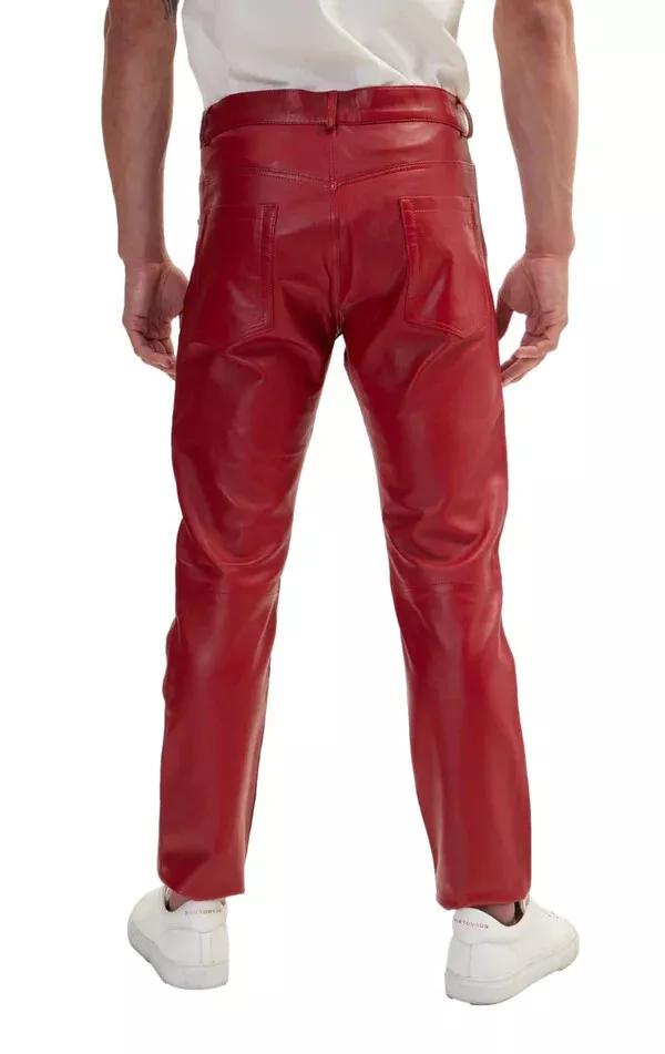 Stylish Men Jean's Genuine Red High Track Leather Lambskin Quality Wear Pant's