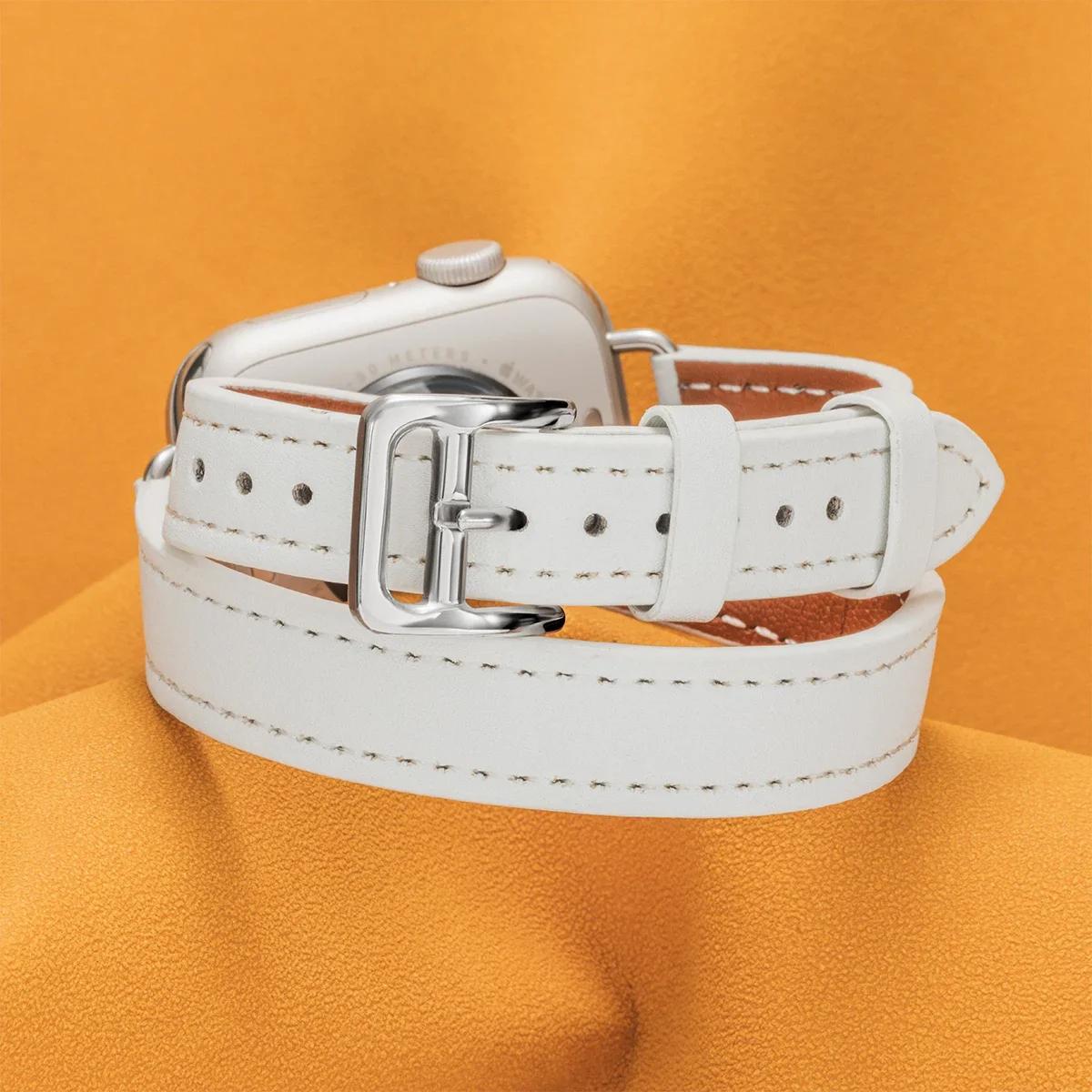 

Leather Strap for Apple Watch Band 42/46mm 49mm 41mm 45mm 40mm 44mm Correa For IWatch Series 10 9 8 7 6 SE 5 4 Ultra 2 Bracelet 42 44 45 46 49mm білий