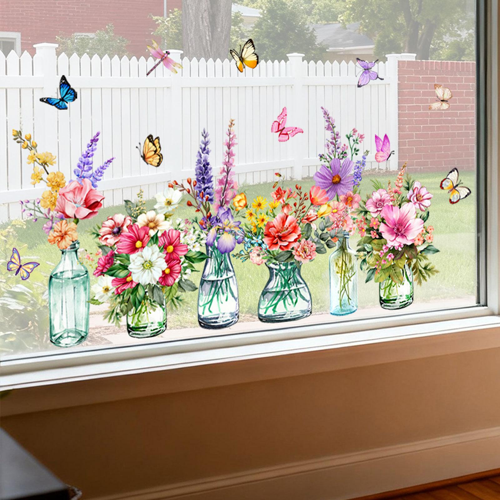 

Window Sticker Static Cling with Multicolor Floral Butterfly Design Suitable for Living Room For Bedroom Kitchen China Mainland