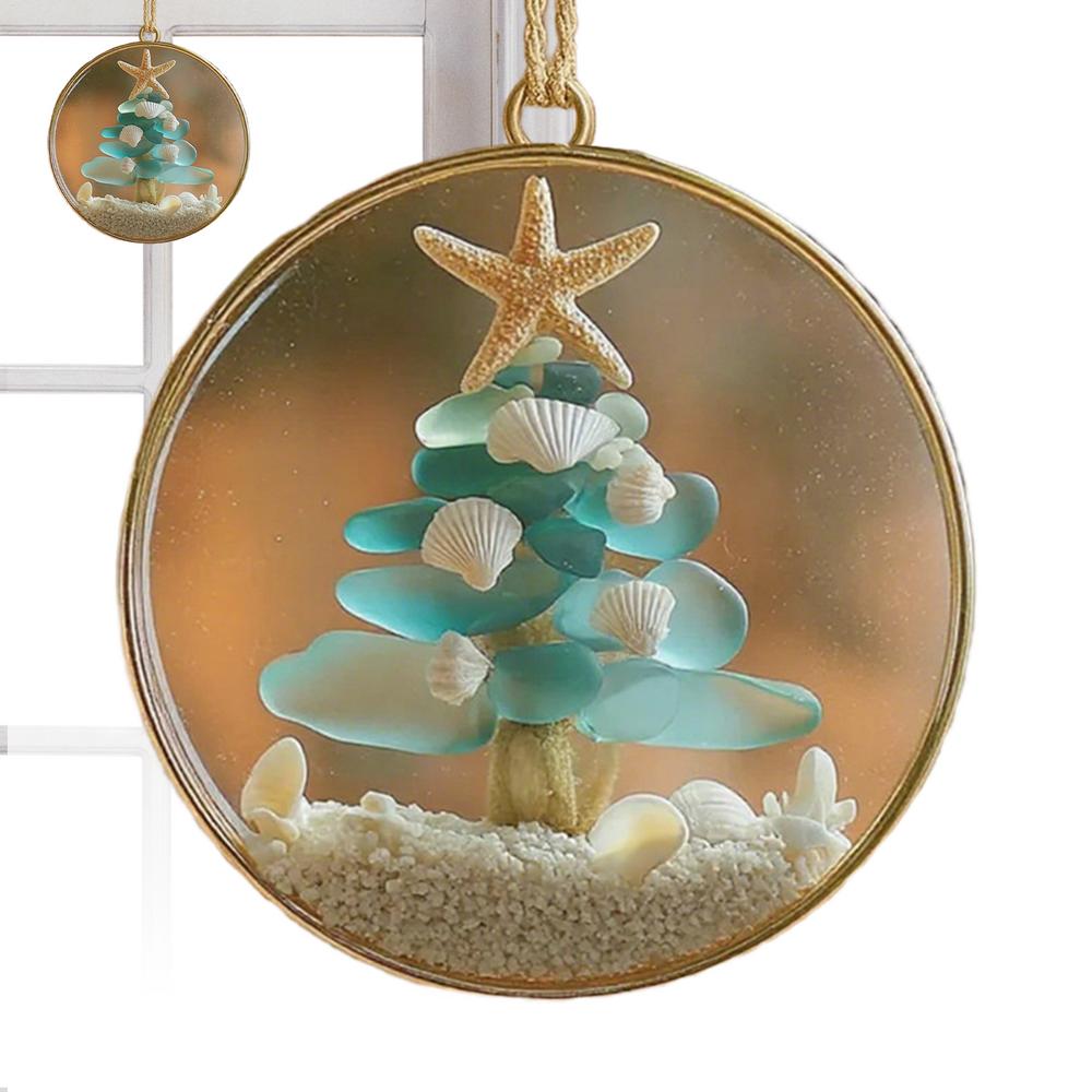 Christmas Tree Ornaments Acrylic Christmas Coastal Decoration Beach Themed Pendant For Window Wall Living Room Holiday Home