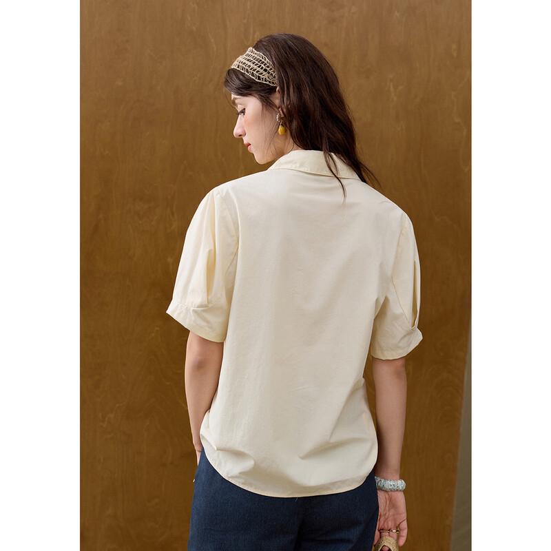 MiXiu Women's French Retro Tencel Cotton Short-Sleeve Shirt