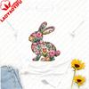 Floral Easter Bunny Tshirt Artistic Flower Composed Rabbit Silhouette With Bow Graphic Vintage Aesthetic Festive Casual Outfits