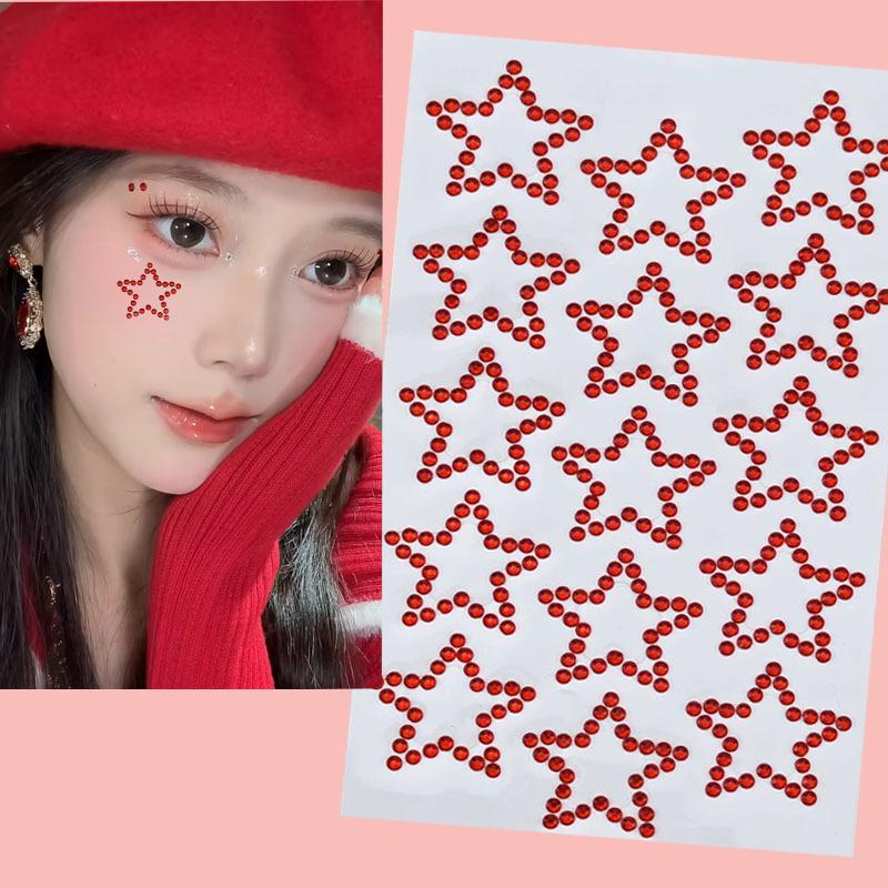 Concert Face Stickers: Five-Pointed Star, Blue Heart, Bowknot, Glue-Free Rhinestones for Makeup
