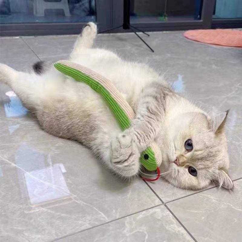 Cat Plush Snake Toy Interactive Kitten Chew Toy Bite Resistant Teeth Cleaning Sound Toy Pet Cat Entertainment Toy
