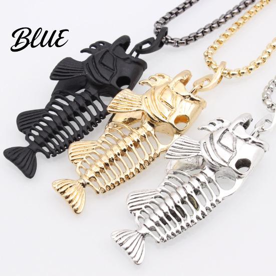 Non-fading Metal Necklace Fish Bone Necklace Punk Street Style Hollow
